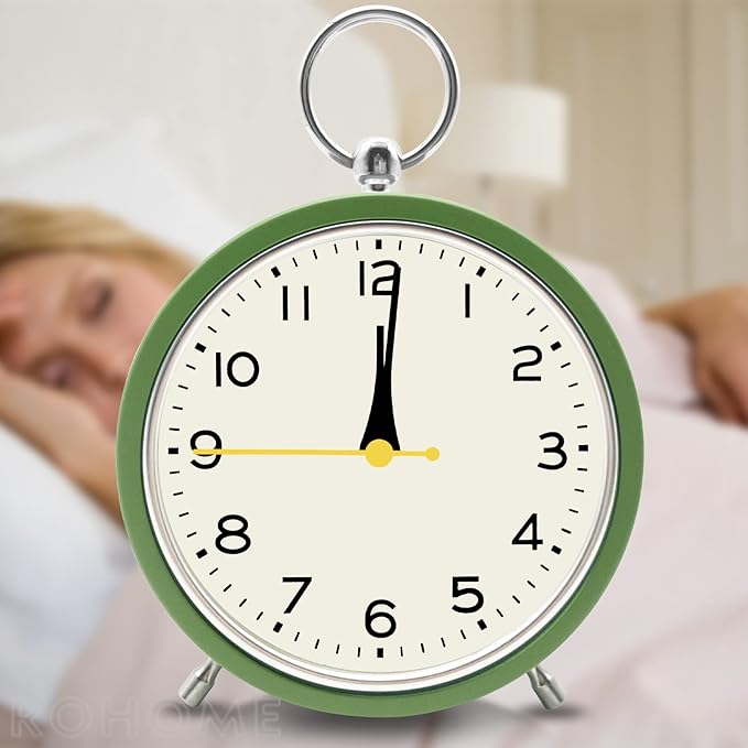 Small Alarm Clock, Silent Non Ticking Quartz Movement, Hanging Modern Metal Design, Battery Operated with Night Light, for Bedroom, Bedside, Desk, Living Room, Office, Shelf, Nightstand (Grass Green)