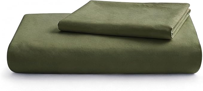 LOVQUE Olive Green Cotton Duvet Cover Twin Size, Linen Like Natural Bedding Set with Zipper Closure (No Comforter), 68x90 Inches