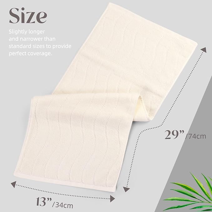 Pack of 2 Quick Dry Hand Towels (13x29 Inches, Beige) - 100% Cotton Face Towels for Bathroom Hotel Spa, Wavy Striped Jacquard