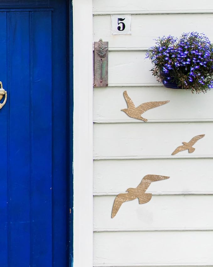 Putuo Decor 3 Pcs Wooden Seagull Wall Decor Beach Nautical Coastal Wall Sculpture Self-adhesive Lake House Ocean Decor Vintage Ornaments for Home Bathroom