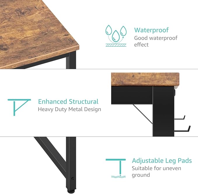 Lufeiya Computer Desk with Drawers - 55 Inch Long Study Work Writing Desk for Home Office Bedroom, Reversible Simple Modern Cute PC Desks with Fabric Drawer, Rustic Brown