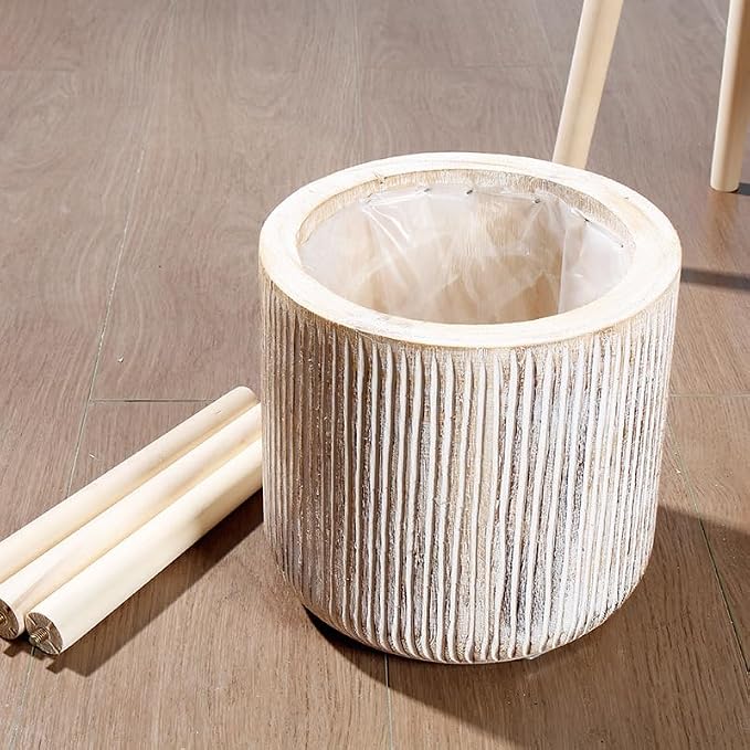 RISEON Handmade Mid Century Modern Wood Planter, Rustic Indoor Flower Pot Plant Stand,Large Floor Planter (Large B)