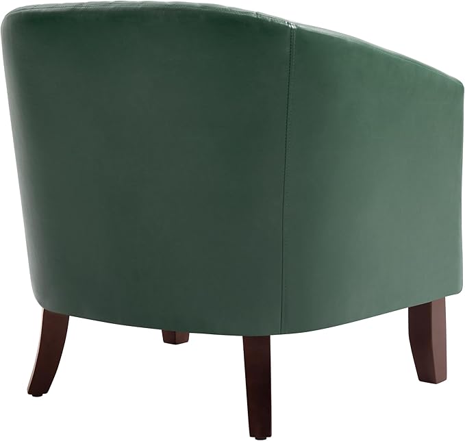 UIXE Faux Leather Barrel Accent Chairs Set of 2, Modern Club Upholstered Arm Chair, Comfy Armchair Nailed Trim Living Room Single Sofa Reading Seat Bedroom Side Sitting for Office, Green