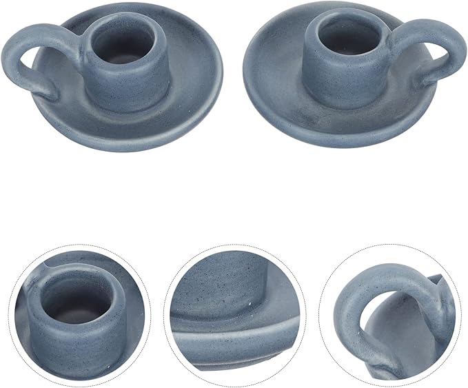 DOITOOL 2Pcs Ceramic Candle Holder Candlestick Holder with Handle, Taper Candle Stand Candlelight Stand Holder Decorative Candle Display Holder for Desktop Dining Room Home Decoration Display (Blue)
