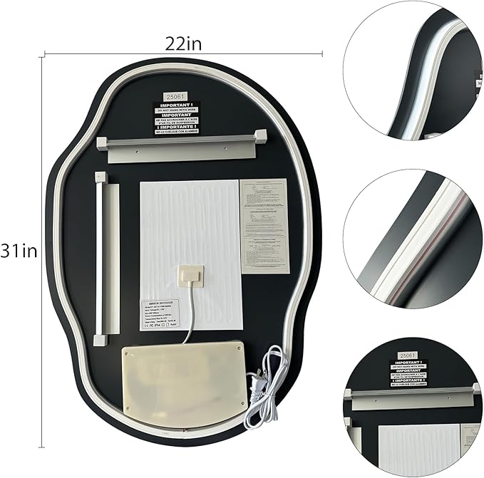 Asymmetrical Bathroom Mirror with Lights, Irregular LED Backlit Vanity Mirror, 31" H x 22" W, Anti-Fog, Dimmable Lighting with 3 Color Temperature, Memory, Hardwired, Vertical or Horizontal Mount