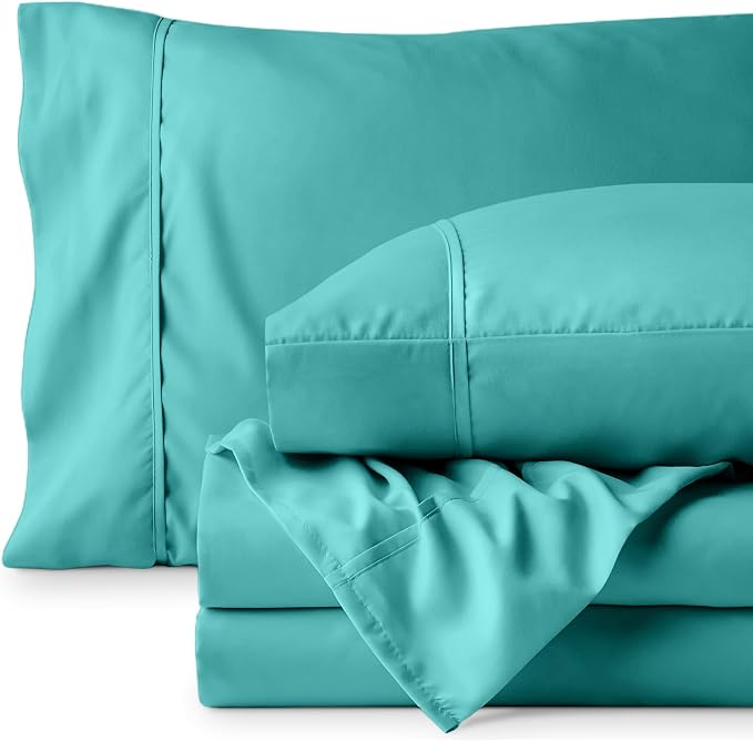 Bare Home Split King Sheet Set - 1800 Ultra-Soft Microfiber Bed Sheets - Double Brushed - Deep Pockets - Easy Fit - 5 Piece Set - Bedding Sheets & Pillowcases (Split King, Turquoise)