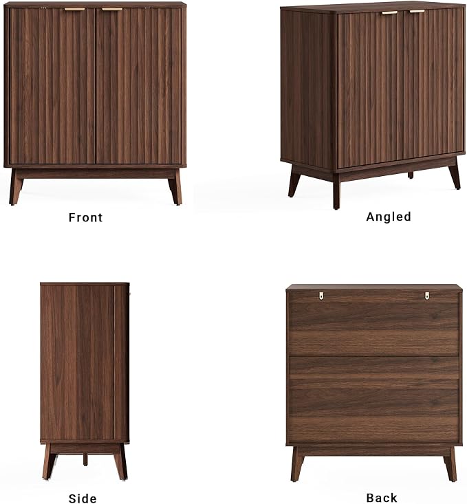 Buffet Cabinet, Small Coffee Bar Cabinet with Storage, Modern Walnut Fluted Sideboard Cabinet with Adjustable Shelf & Doors, Accent Credenza for Kitchen, Living Room, Entryway, Hallway