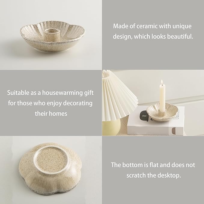 Ceramic Candlestick Holder, Candle Holder for Taper Candles,Incense, Santo Palo, Halloween Christmas Wedding Parties, Dining Room Home Decoration Display - Camel