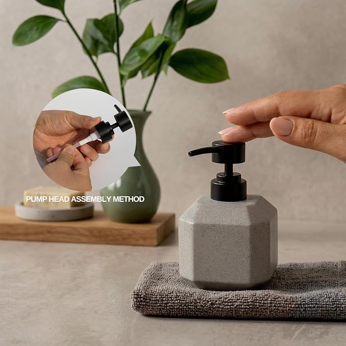 LuxFlowing Elegant Ceramic Soap Dispenser with Pump, Small, Cute and Simple Style, Ideal for Bathroom Hand Soap and Kitchen Dish Soap (Beige)