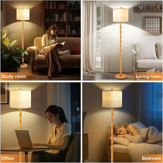 Vintage Wood Floor Lamps with Rotary Switch, 3 Color Temperatures Bulb,Modern Farmhouse Floor Lamps for Living Room,Rustic Standing Lamp for Bedroom,Tall Lamp for Office Corner Nursey Decor