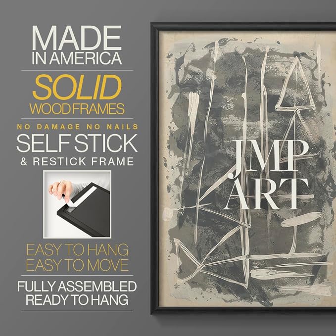 Renditions Gallery Set of 2 Peel & Stick Framed Prints, Trendy Abstract Wall Art, Textured Linework Striking Wall Decor, Re-Stickable - Ready to Hang - 11"x14" - Black Frame LT588