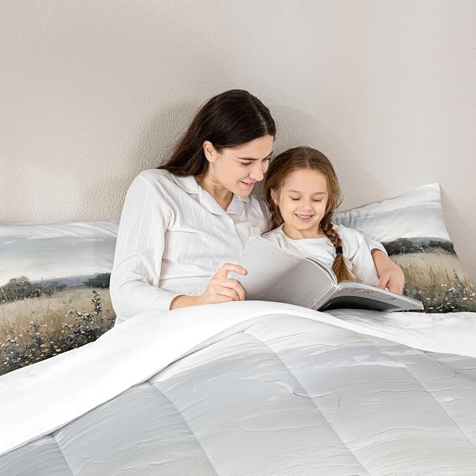 Erosebridal Vintage Farmhouse Comforter Rustic Wildflower Field Toddler Bedding Set Classical Flowers Landscape Bedding for Kids Adults Nature Countryside Scenery Duvet Insert 2Pcs Room Decor