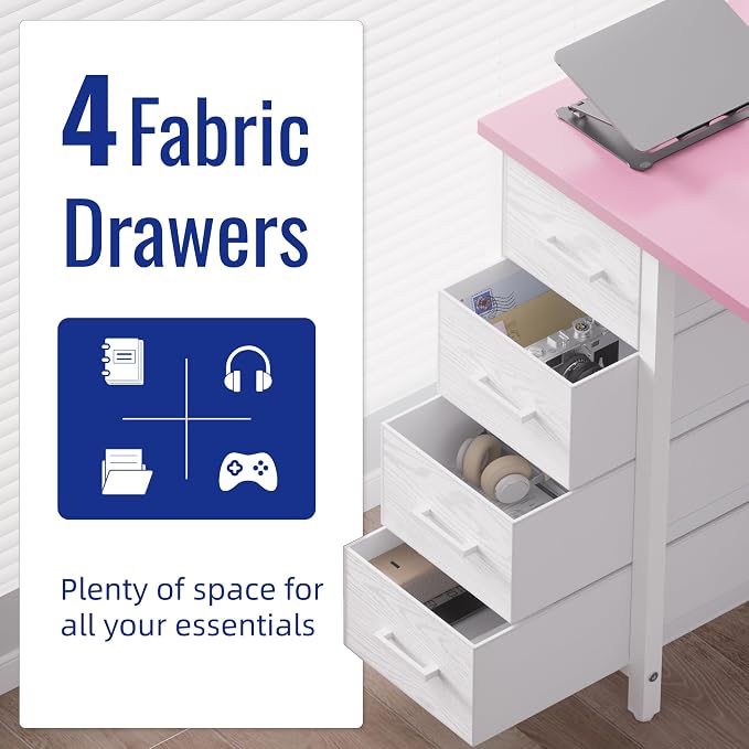 Pamray 32 Inch Computer Desk with 4 Drawers Small Office Desk for Home Bedroom Study Writing Simple Modern Computer Table Red