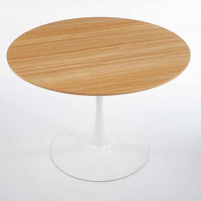 Round Dining Table, Modern Tulip Kitchen Table with Thickened Tabletop & Sturdy Pedestal Base, Tulip Shape Table for Small Places, Office, Cafe (Oak, 42.1 inches)