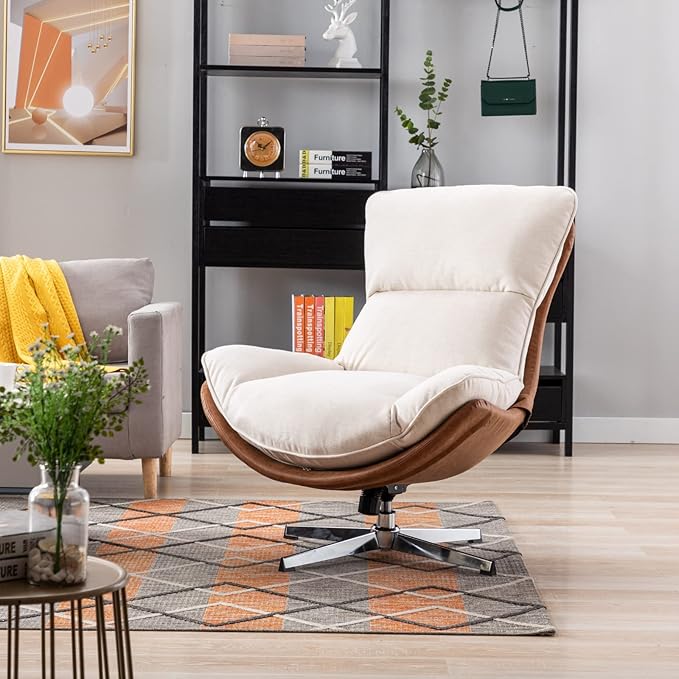 LukeAlon Linen Swivel Lounge Chairs Set of 2, Upholstered High Back Accent Chairs with Metal Base Comfy Recliner Chair Modern Single Sofa Chair for Living Room Office, Beige