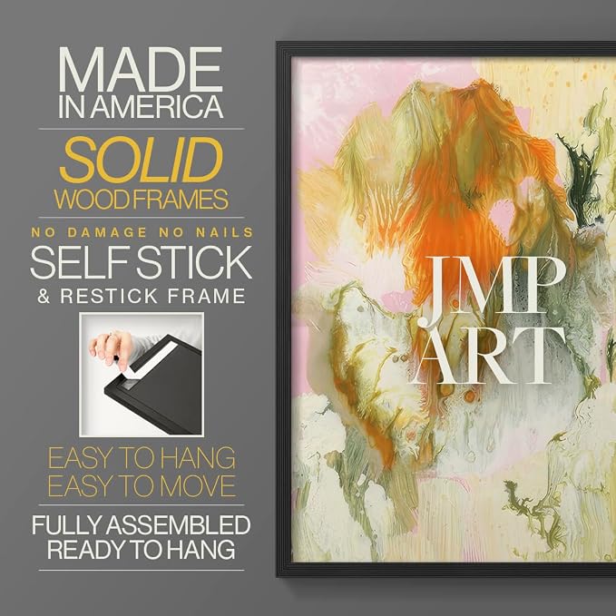 Renditions Gallery Set of 2 Peel & Stick Framed Prints, Modern Abstract Wall Art, Mix Color Oil Paint Design Wall Decor, Re-Stickable - Ready to Hang - 8"x10" - Black Frame LT588