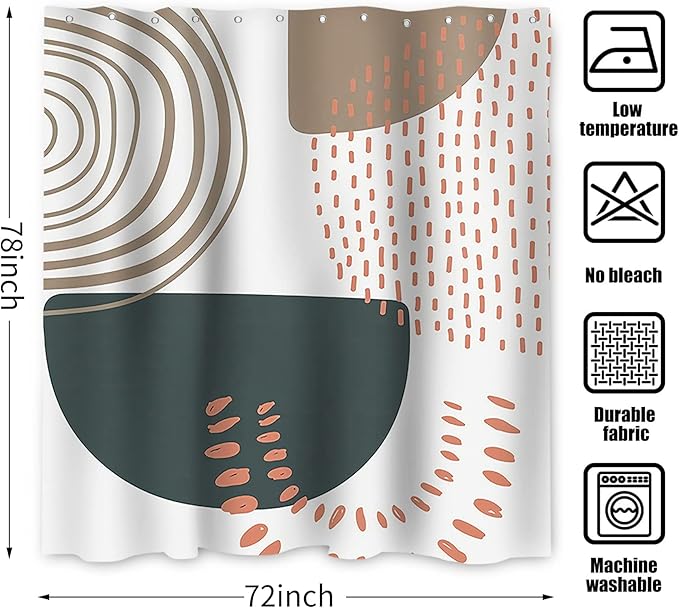 Boho Extra Long Shower Curtain, Mid Century Modern Abstract Minimalist Beige Neutral Machine Washable Waterproof Fabric for Bathroom Decor Bathtub with 12 Hooks 72Wx78H