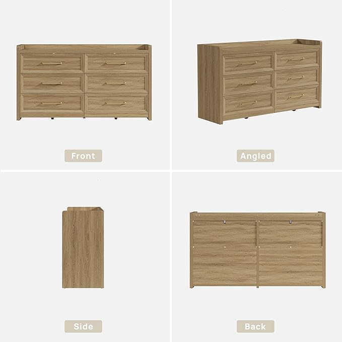 SICOTAS 6 Drawer Dresser for Bedroom-112.8" Extra-Wide Wooden Chest of Drawers with Large Storage, Long Dresser TV Stand with Drawers, Mid Century Modern Closet Dressers for Nursery, Brown Oak, 2PCS