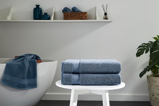 Ozdilek 2-Piece Bath Towels, 30x60 550GSM– 30x60 Inches, 100% Turkish Cotton, Luxury Quick Dry, Extra Large, Fade-Resistant, Eco-Friendly, Spa Towel, Cotton Towel (Ocean Blue)