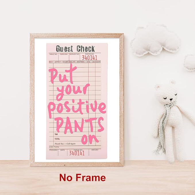 Pink Aesthetic Paintings Guest Check Poster Bar Cart Canvas Wall Art Pink Modern Pictures Trendy Preppy Posters Funny Quote Pictures Vintage Funky Canvas Wall Art for Bedroom Living Room 16x24in