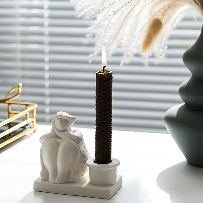 White Candle Holder, Handmade Ceramic Girl Candlestick Holders, Taper Candlelight Stand for Home Decor, Table Centerpiece and Coffee Table Decor