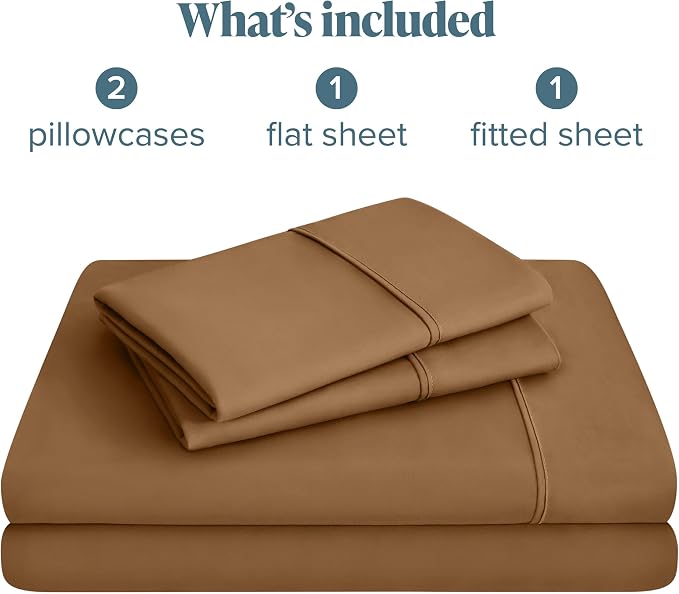 Bare Home Full Sheet Set - 1800 Ultra-Soft Microfiber Full Bed Sheets - Double Brushed - Deep Pockets - Easy Fit - 4 Piece Set - Bedding Sheets & Pillowcases (Full, Caramel)