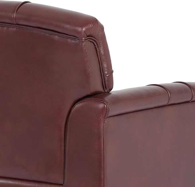 Faux Leather Accent Chair for Living Room, Tufted Arm Chair Retro Upholstered Club Armchair with Solid Wood Legs, Burgundy Red