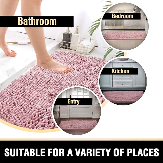 H.VERSAILTEX Bath Mat Non Slip Luxury Chenille Bathroom Runner Rug 47x17 Extra Soft Absorbent Shaggy Washable Dry Fast Plush Area Carpet Mat, Tub - Coral Pink