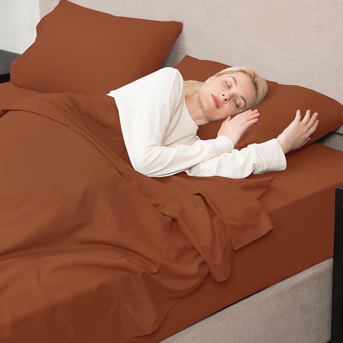 Mejoroom Full Size Sheet Sets - 16 Inch Deep Pocket Sheets & Pillowcase Sets - 1800 Collection Microfiber Bed Sheet Set - Extra Soft, Fade & Wrinkle Resistant - 4 Piece (Full, Terracotta)