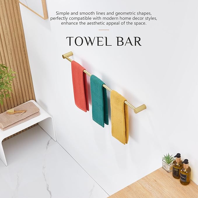 KOKOSIRI Towel Holder Gold for Bathroom Hanger 36-Inch Towel Bar Wall Mounted Bathroom Hardware Lavatory Accessories Stainless Steel, B4007BG-L36