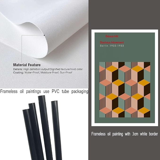 Wall Art Canvas Print Bauhaus Exhibition Poster Geometric Minimalist Abstract Wall Art Print Mid Century Modern Orange Sage Green Decor Modern Art Decoration for Living Room Bedroom and Office 20x30inch without Frame