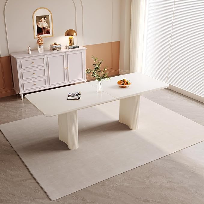 78.97" Rectangular Dining Table, Modern Kitchen Table with Wavy Legs, Home Dining Table for Kitchen, Bar, Restaurant,Living Room, Small Space, Easy Assembly,White,Table Only