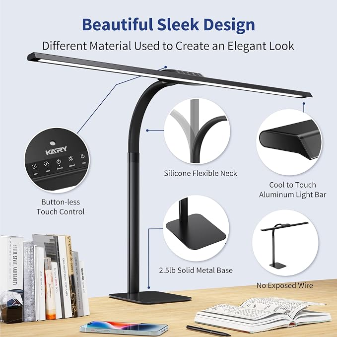 Kary LED Desk Lamp, 24W Architect Desk Lamps with Base 31.5" Wide Home Office Lights 1800LM Extra Bright Table Lighting with Adjustable Lights, 5 Color Modes, Studio Work Lamp for Task, Drafting