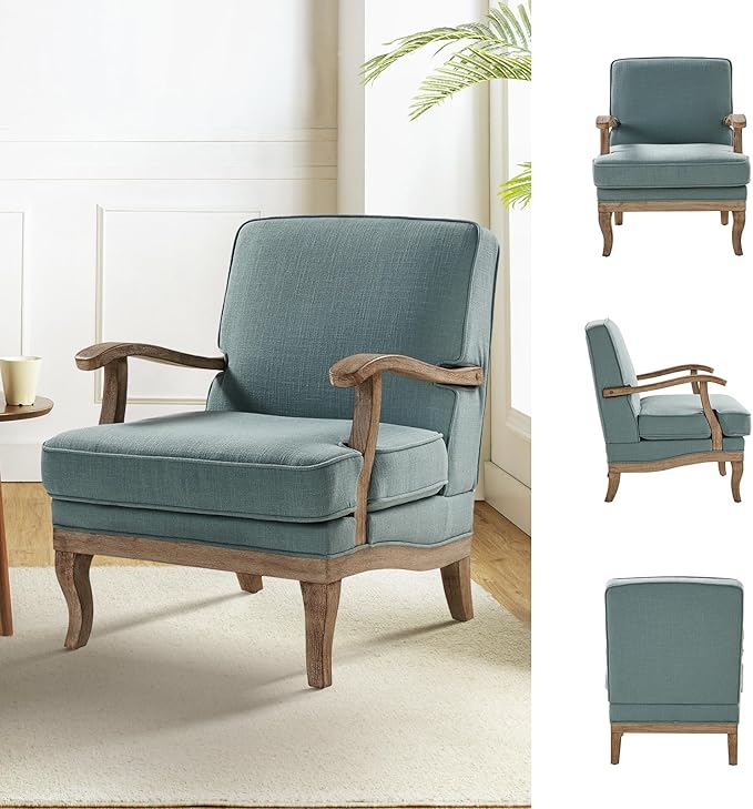 HULALA HOME Mid-Century Modern Accent Chairs Set of 2, Upholstered Lounge Arm Chair with Solid Wood Legs and Armrest, Removable Cushion Comfy Reading Armchair for Living Room, Bedroom, Balcony, Blue
