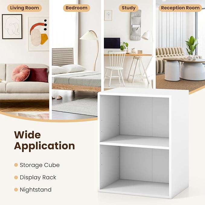 Giantex Bookshelf and Bookcase Set of 2, 2-Layer White Storage Shelf W/Large-Capacity Open Storage Space for Living Room Bedroom Study Office Multi-Functional Furniture Display Cabinet