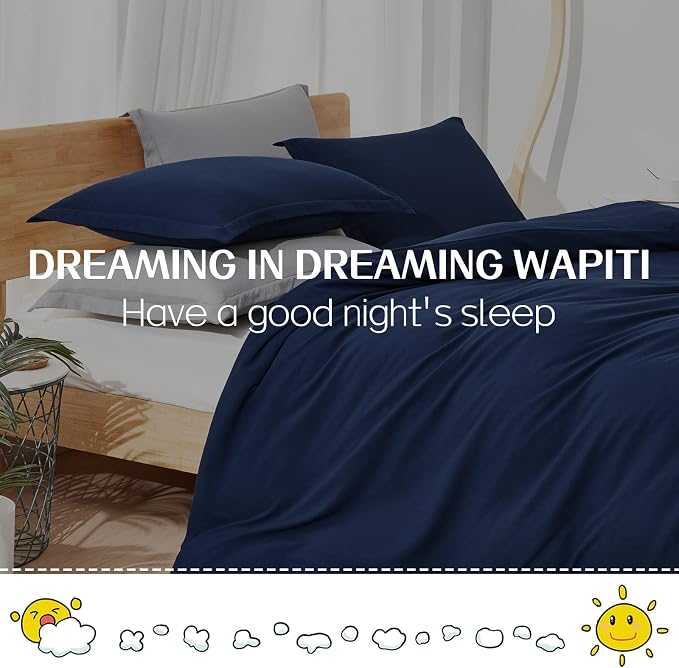 Dreaming Wapiti Duvet Cover King,Washed Microfiber Navy Blue King Size Duvet Cover Set,Solid Color - Soft and Breathable with Zipper Closure & Corner Ties (Navy Blue)