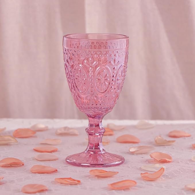 abrwyy Pink Wine Glasses set of 4, Pink Goblets, Vintage Drinking Glassware, Colored Glassware Set for Party Home Wedding Baby Shower