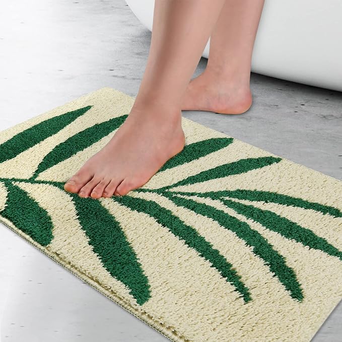 Hi Space Bathroom Rugs 24x16IN Leaves Bath Mat for Bathroom Non Slip Machine Washable Soft Mocrofiber Absorbent Cute Bath Rug Plush Carpet for Tub Shower Sink Fluffy Home Decor Accessories