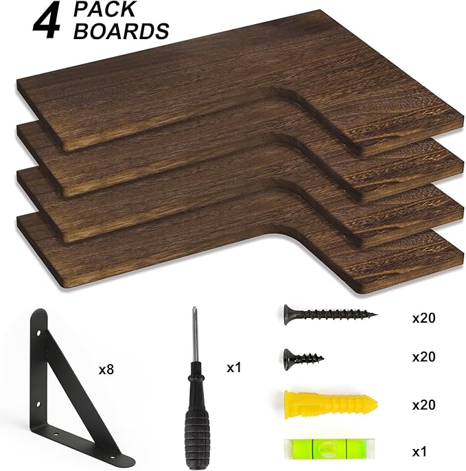 YGEOMER Corner Floating Shelves, Wall Mounted Corner Shelf for Bathroom, Kitchen, Bedroom, Home Decor, Laundry Room, Living Room(Set of 4 Dark Carbonized Black)