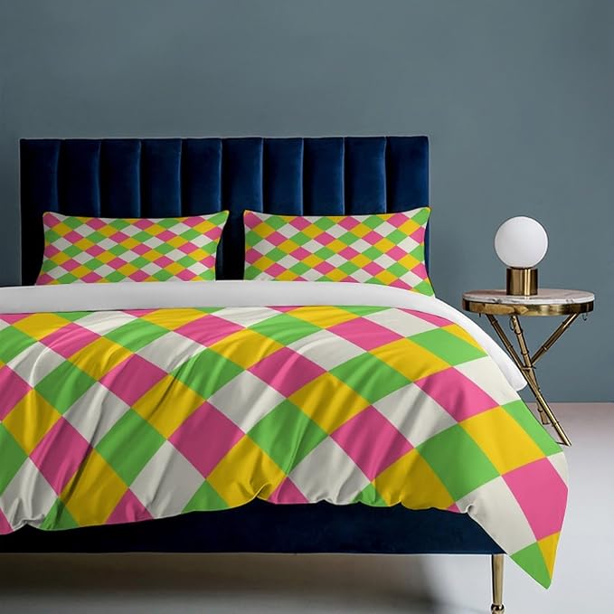 Rainbow Duvet Cover Set, Rainbow Lines Pattern Spectrum of Colors Abstract Art Decorative,Aesthetic Abstract Art Bedding 3 Piece (1 Duvet Cover 90"x90" + 2 Pillow Sham 20"x30")