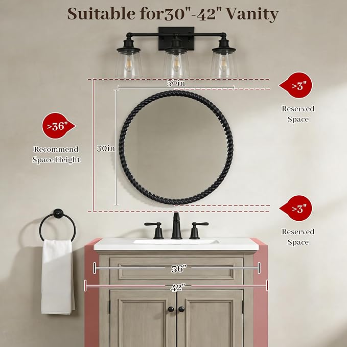 WallBeyond 30" Round Mirror with Rope-Design Frame, Large Circle Wall Mirror for Bathroom, Bedroom, Entryway & Living Room, Black