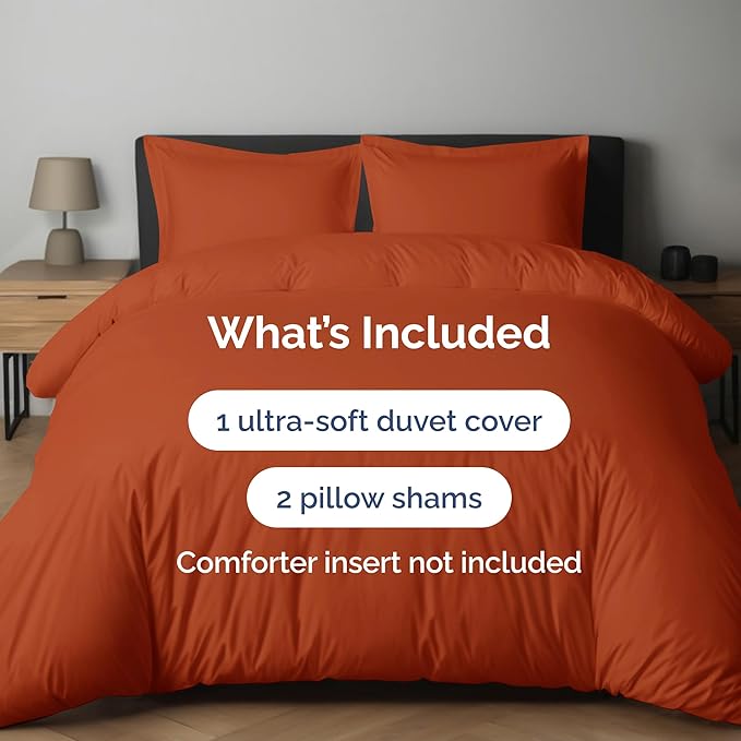Duvet Cover Twin/Twin XL Size - Extra Soft Twin/Twin XL Size Duvet Cover - Breathable, Easy Care and Fade Free with Zipper Closures & Ties - 68" x 90" Inches - (Terracotta) Comforter Not Included
