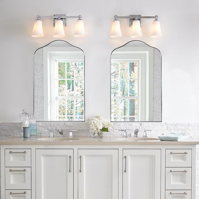 ANDY STAR Scalloped Arched Mirror, 30x40 Brushed Nickel Irregular Bathroom Mirror for Vanity, Asymmetrical Curved Top with Rustproof Stainless Steel Frame, for Entryway, Bedroom, Mantel, Fireplace
