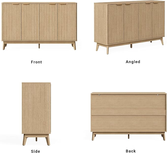 Sideboard Cabinet, 55'' Buffet Cabinet, Modern Fluted Storage Cabinet with Adjustable Shelf & Doors, Accent Credenza Sideboard for Kitchen, Coffee Bar, Living Room, Entryway, Hallway