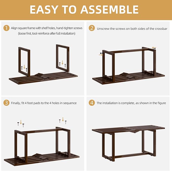 2 Pack Metal Plant Stand, Foldable Heavy Duty Indoor, Window Iron Plant Shelf - Mid Century Modern Slatted Bench for Patio, Garden, Living Room Load Bearing 330 lbs, 26" L x 10.4" H x 8.6" W 1 Tier Coffee