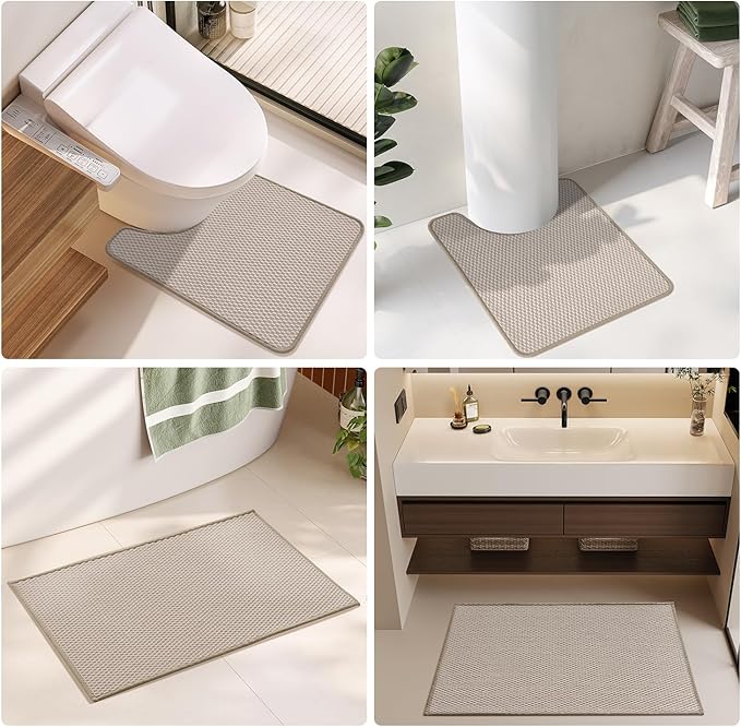 Bathroom Rugs Non Slip Washable, Super Absorbent Thin Bath Mat Quick Dry Low Pile Bathroom Rug, Beige 20"x48"
