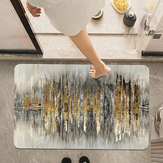 Bath Mat Rug,Gray Gold Crack Non Slip Quick Dry Super Absorbent Thin Bathroom Rugs Fit Under Door-Easy to Clean Bathroom Floor Mats-Shower Rug for Shower Sink Bathtub(20" x 31"in)