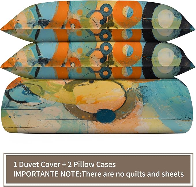 Vintage Geometric Abstract Duvet Cover California King, Retro Bohemian Psychedelic Bedding Set 3 Piece, Circle Patterned Comforter Cover with Zipper Soft Microfiber, 2 Pillowcases