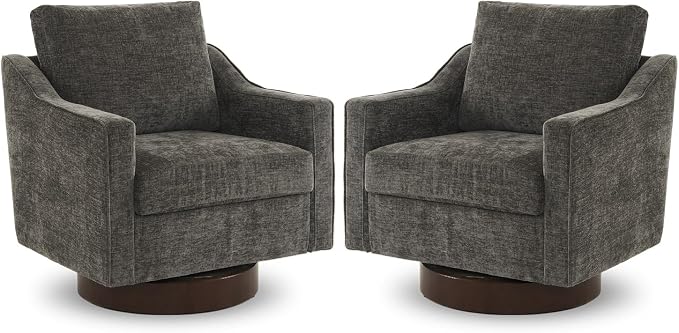 VINGLI Mid-Century Modern Swivel Accent Chairs Set of 2, 360°Upholstered Armchairs, Home Sofa with Track Arms for Living Room, Bedroom, Reading Room, Club Swivel Chairs, Chenille Grey