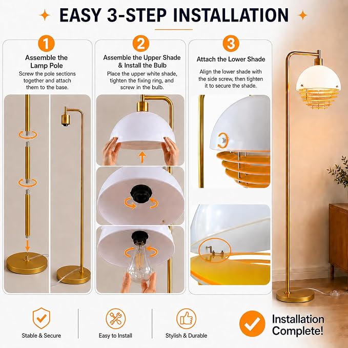 67" Soft Glow Art Deco Floor Lamp - Metal Pole Sunset Acrylic Lamp, Pedal Switch & E26 Bulb, Perfect for Bedroom Living Room Office Scandinavian/Minimalist/Contemporary Interiors
